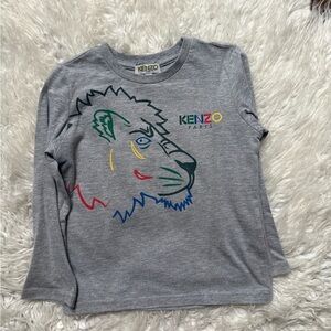 Kenzo Kids Gray Lion Graphic Long Sleeve Shirt
